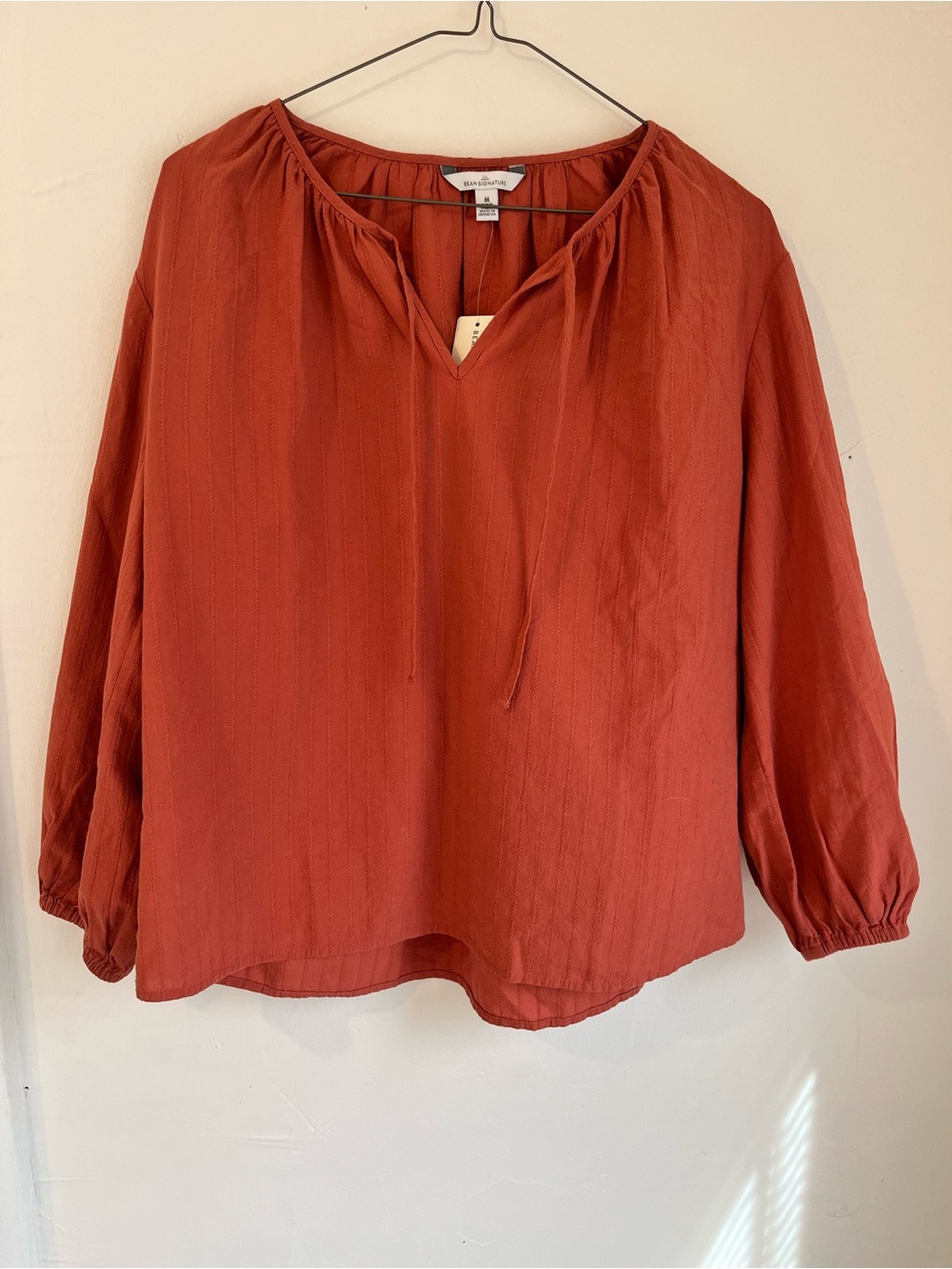 L.L. Bean Rust Tie-String Peasant Blouse